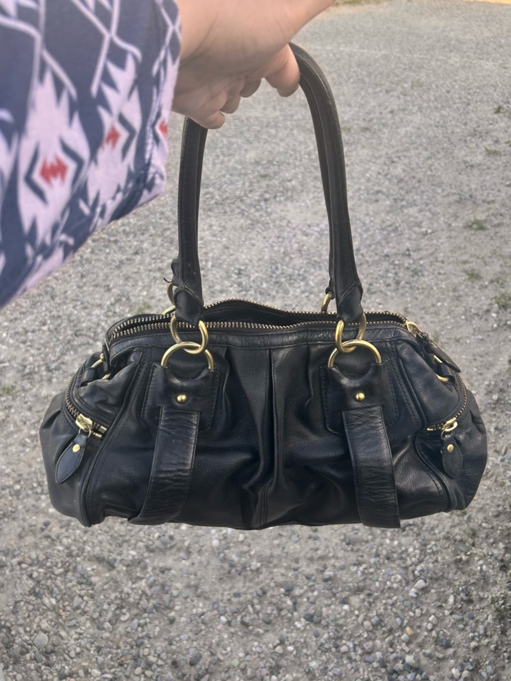VTG Banana Republic Black Leather Handbag/Tote with gold hardware